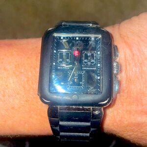 Michele ladies watch black-gel band strap missing piece on band.